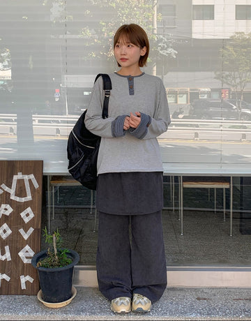 Usun Color Matching Stripe Layered Long Sleeve Tee